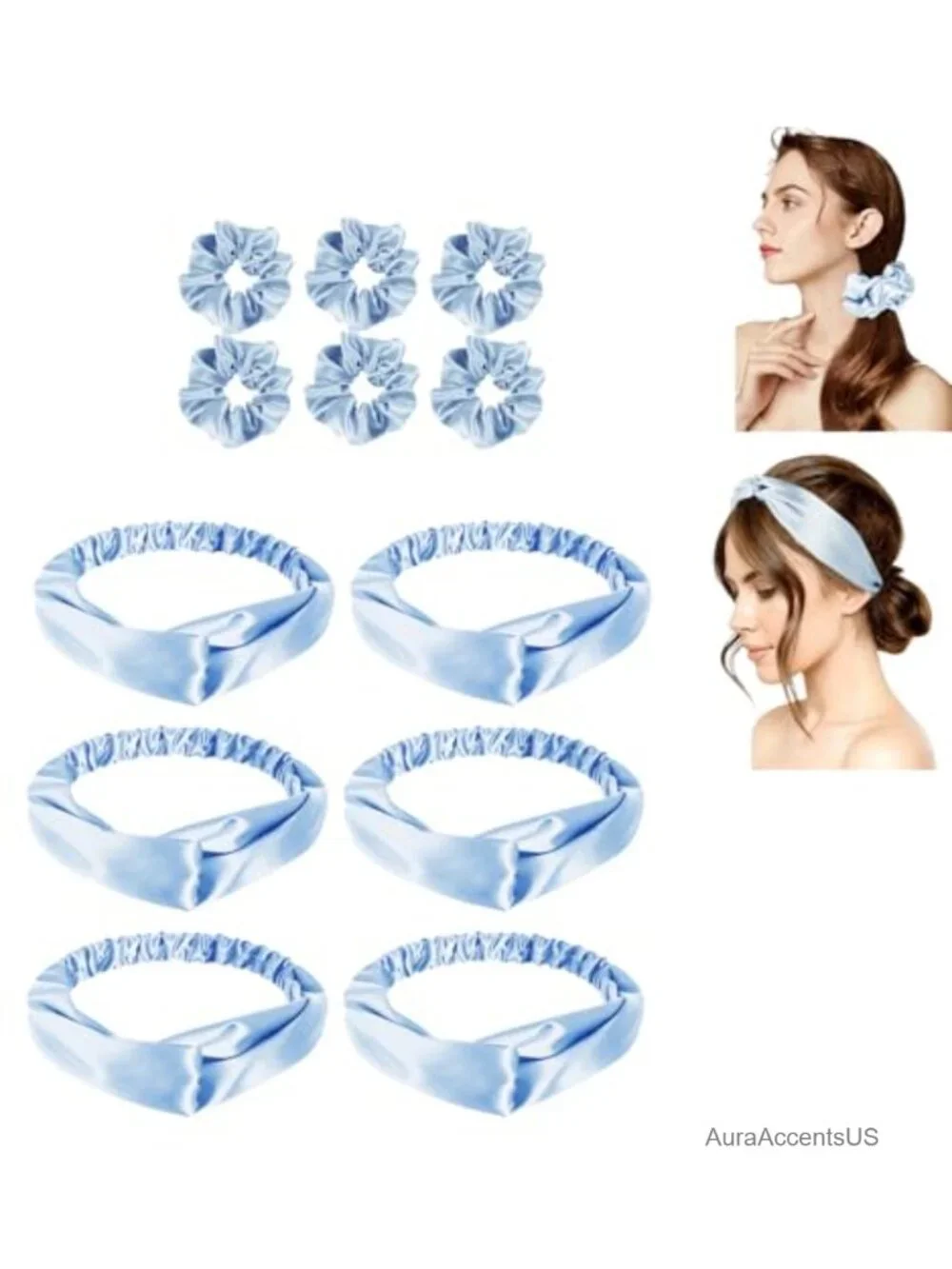 12Pcs Satin Headbands and Scrunchies Set, Silky Hair Accessories for Women,